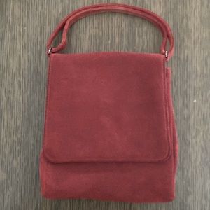 Deep crimson suede purse Banana Republic is just gently used, magnetic closure